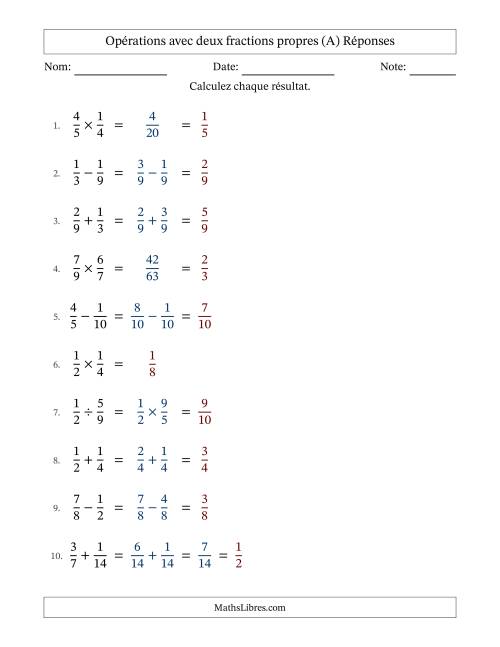 Opérations avec deux fractions propres avec dénominateurs similaires, résultats sous fractions propres et quelque simplification (A) page 2