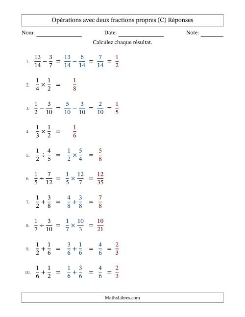 Opérations avec deux fractions propres avec dénominateurs similaires, résultats sous fractions propres et quelque simplification (C) page 2