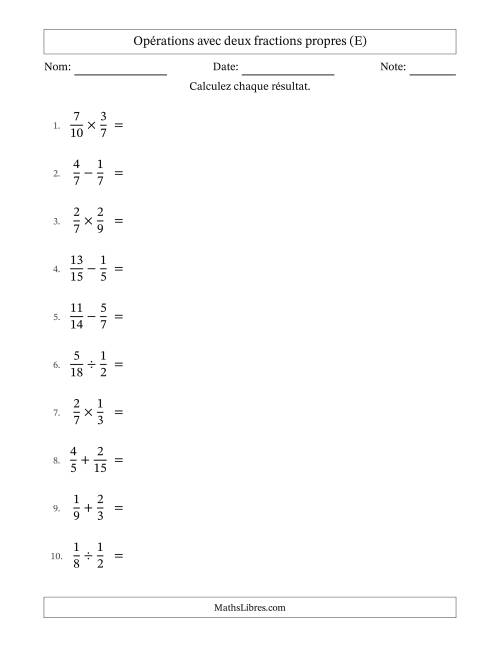 Opérations avec deux fractions propres avec dénominateurs similaires, résultats sous fractions propres et quelque simplification (E)
