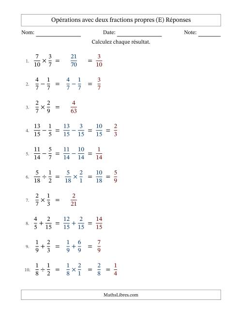 Opérations avec deux fractions propres avec dénominateurs similaires, résultats sous fractions propres et quelque simplification (E) page 2
