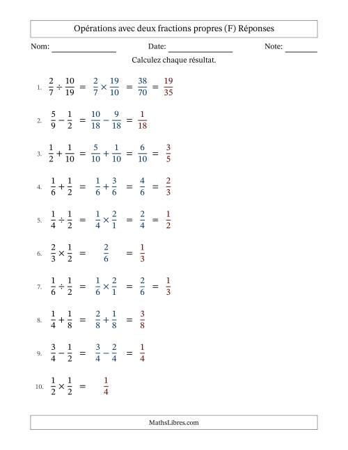 Opérations avec deux fractions propres avec dénominateurs similaires, résultats sous fractions propres et quelque simplification (F) page 2