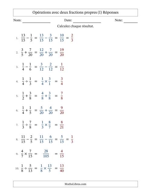 Opérations avec deux fractions propres avec dénominateurs similaires, résultats sous fractions propres et quelque simplification (I) page 2