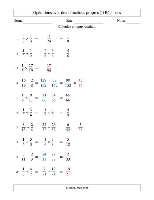 Opérations avec deux fractions propres avec dénominateurs différents, résultats sous fractions propres et quelque simplification (I) page 2