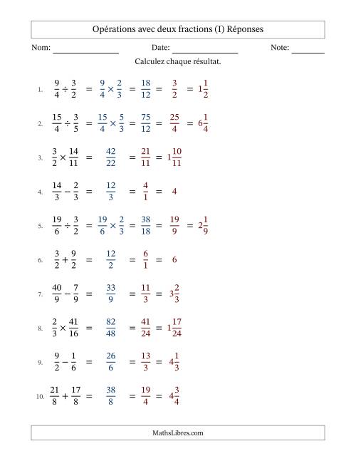 Opérations avec fractions propres et impropres avec dénominateurs égals, résultats sous fractions mixtes et simplification dans tous les problèmes (I) page 2