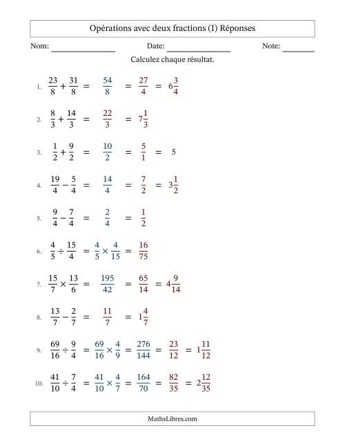 Opérations avec fractions propres et impropres avec dénominateurs égals, résultats sous fractions mixtes et quelque simplification (I) page 2