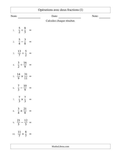 Opérations avec fractions propres et impropres avec dénominateurs similaires, résultats sous fractions mixtes et sans simplification (I)
