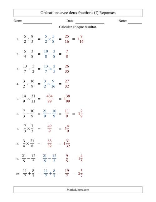 Opérations avec fractions propres et impropres avec dénominateurs similaires, résultats sous fractions mixtes et sans simplification (I) page 2