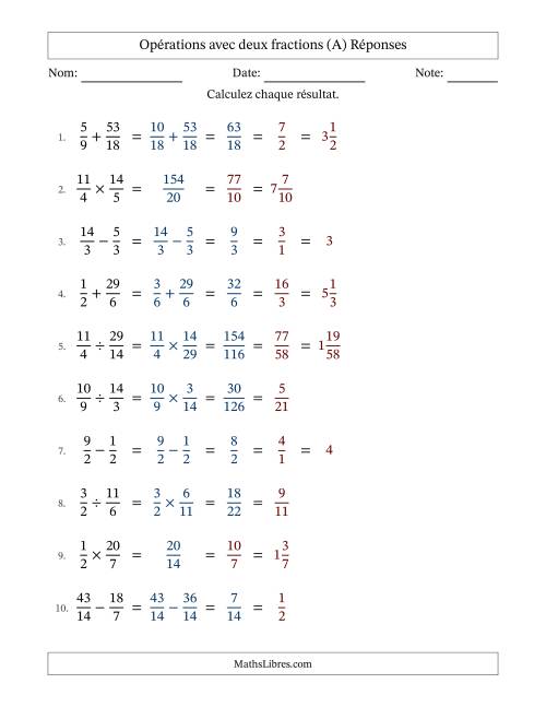 Opérations avec fractions propres et impropres avec dénominateurs similaires, résultats sous fractions mixtes et simplification dans tous les problèmes (A) page 2