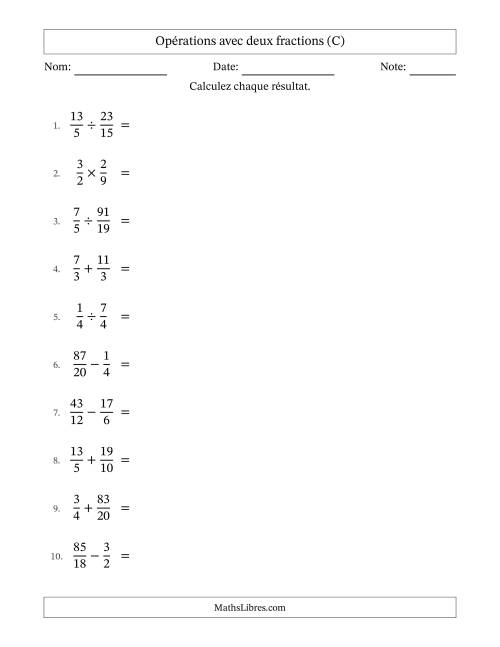 Opérations avec fractions propres et impropres avec dénominateurs similaires, résultats sous fractions mixtes et simplification dans tous les problèmes (C)