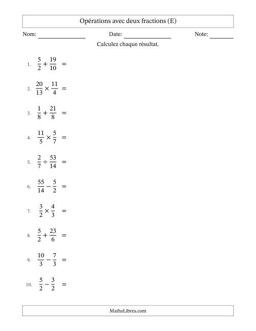 Opérations avec fractions propres et impropres avec dénominateurs similaires, résultats sous fractions mixtes et simplification dans tous les problèmes (E)