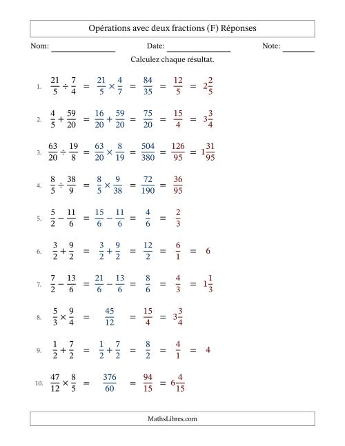 Opérations avec fractions propres et impropres avec dénominateurs similaires, résultats sous fractions mixtes et simplification dans tous les problèmes (F) page 2