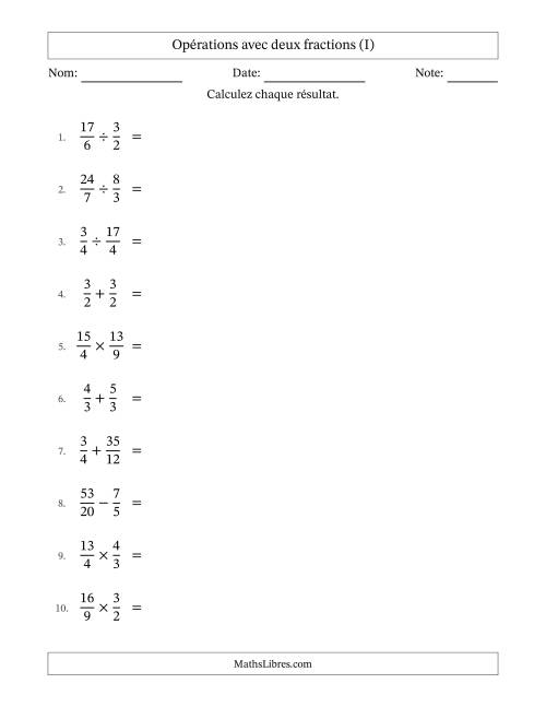 Opérations avec fractions propres et impropres avec dénominateurs similaires, résultats sous fractions mixtes et simplification dans tous les problèmes (I)