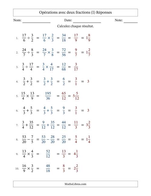 Opérations avec fractions propres et impropres avec dénominateurs similaires, résultats sous fractions mixtes et simplification dans tous les problèmes (I) page 2