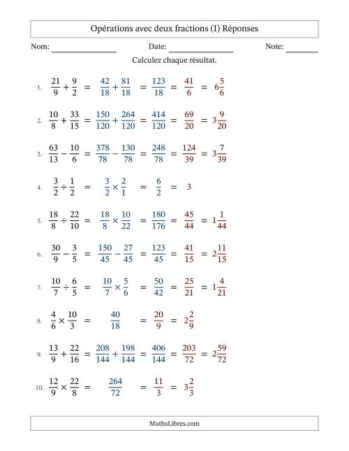 Opérations avec fractions propres et impropres avec dénominateurs différents, résultats sous fractions mixtes et simplification dans tous les problèmes (I) page 2