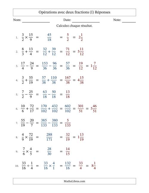 Opérations avec fractions propres et impropres avec dénominateurs différents, résultats sous fractions mixtes et quelque simplification (I) page 2