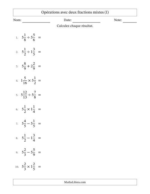 Opérations avec deux fractions mixtes avec dénominateurs égals, résultats sous fractions mixtes et quelque simplification (I)