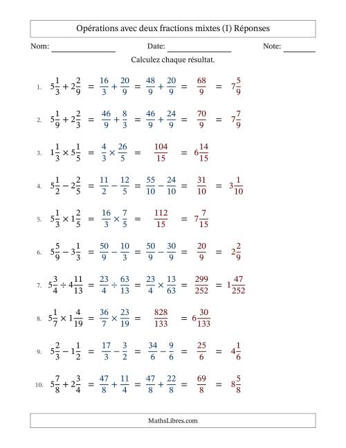 Opérations avec deux fractions mixtes avec dénominateurs similaires, résultats sous fractions mixtes et sans simplification (I) page 2