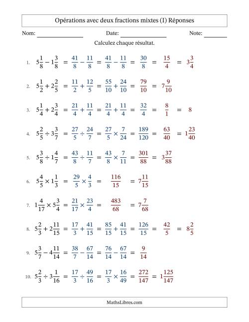Opérations avec deux fractions mixtes avec dénominateurs similaires, résultats sous fractions mixtes et quelque simplification (I) page 2