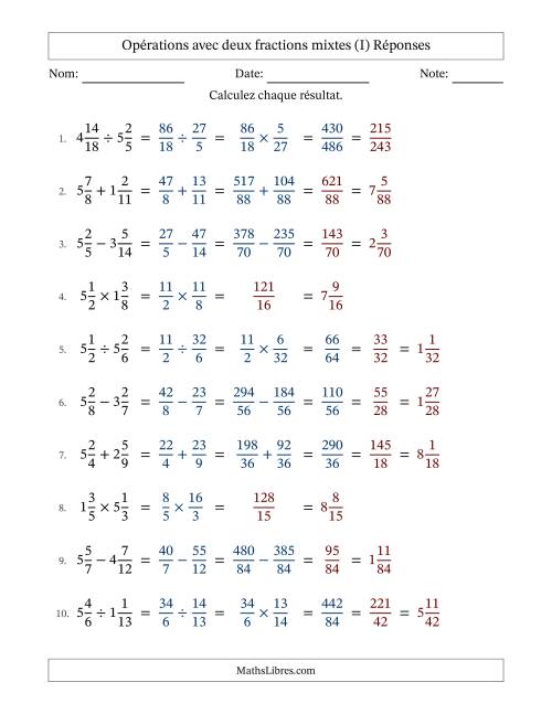 Opérations avec deux fractions mixtes avec dénominateurs différents, résultats sous fractions mixtes et quelque simplification (I) page 2