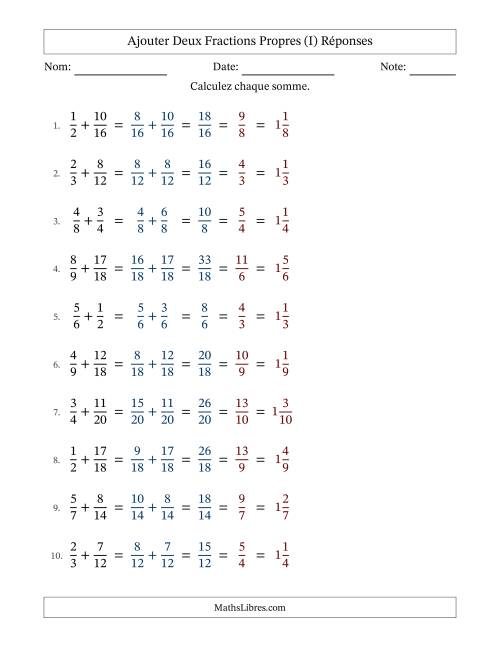 Ajouter deux fractions propres avec des dénominateurs similaires, résultats en fractions mixtes, et avec simplification dans tous les problèmes (Remplissable) (I) page 2