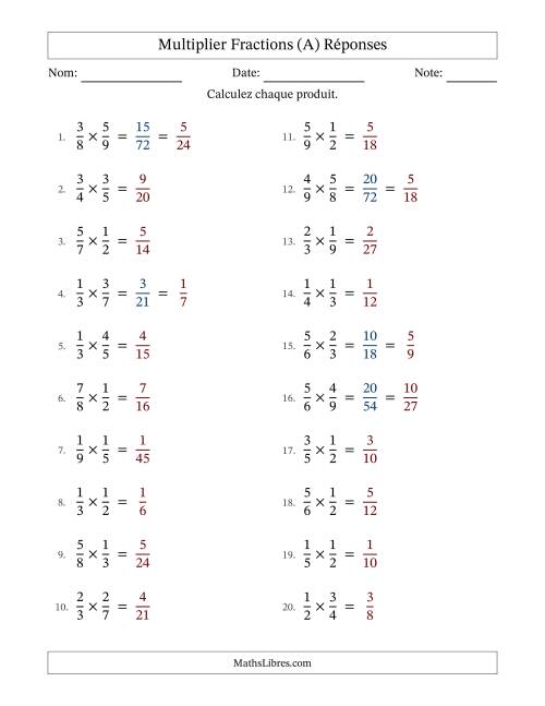 Multiplier deux fractions propres, et avec simplification dans quelques problèmes (Remplissable) (A) page 2