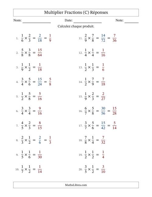 Multiplier deux fractions propres, et avec simplification dans quelques problèmes (Remplissable) (C) page 2