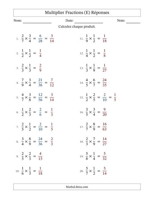 Multiplier deux fractions propres, et avec simplification dans quelques problèmes (Remplissable) (E) page 2