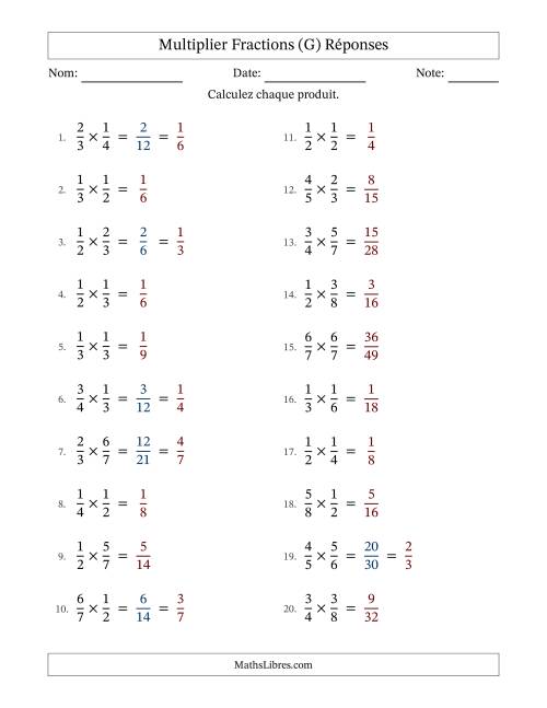 Multiplier deux fractions propres, et avec simplification dans quelques problèmes (Remplissable) (G) page 2