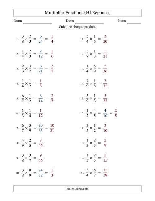 Multiplier deux fractions propres, et avec simplification dans quelques problèmes (Remplissable) (H) page 2