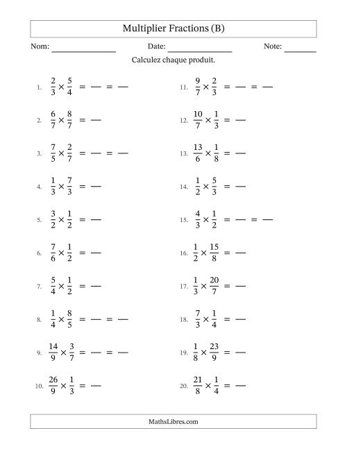 Multiplier fractions propres e impropres, et avec simplification dans quelques problèmes (Remplissable) (B)