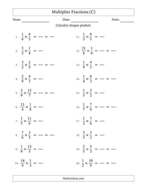 Multiplier fractions propres e impropres, et avec simplification dans quelques problèmes (Remplissable) (C)