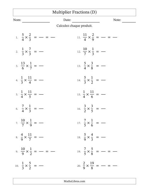 Multiplier fractions propres e impropres, et avec simplification dans quelques problèmes (Remplissable) (D)