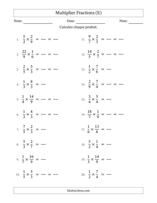 Multiplier fractions propres e impropres, et avec simplification dans quelques problèmes (Remplissable) (E)