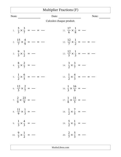 Multiplier fractions propres e impropres, et avec simplification dans quelques problèmes (Remplissable) (F)