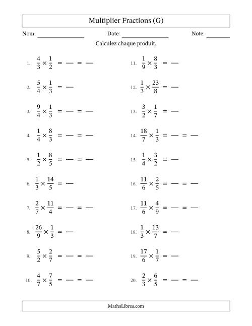 Multiplier fractions propres e impropres, et avec simplification dans quelques problèmes (Remplissable) (G)