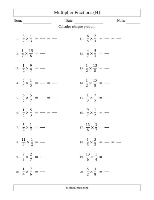 Multiplier fractions propres e impropres, et avec simplification dans quelques problèmes (Remplissable) (H)