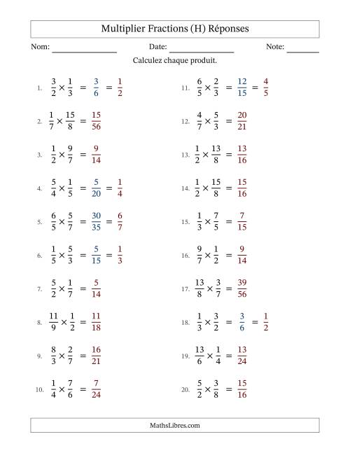 Multiplier fractions propres e impropres, et avec simplification dans quelques problèmes (Remplissable) (H) page 2