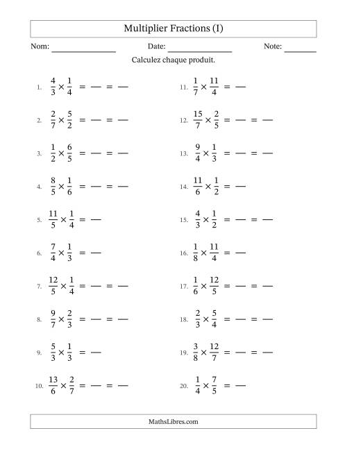 Multiplier fractions propres e impropres, et avec simplification dans quelques problèmes (Remplissable) (I)