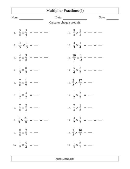 Multiplier fractions propres e impropres, et avec simplification dans quelques problèmes (Remplissable) (J)