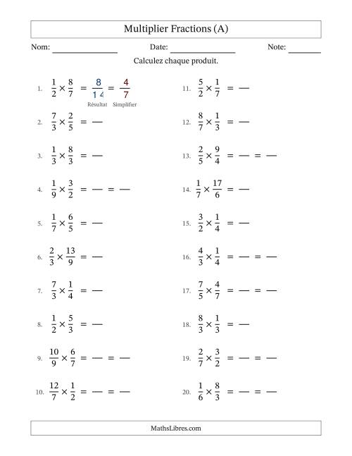 Multiplier fractions propres e impropres, et avec simplification dans quelques problèmes (Remplissable) (Tout)