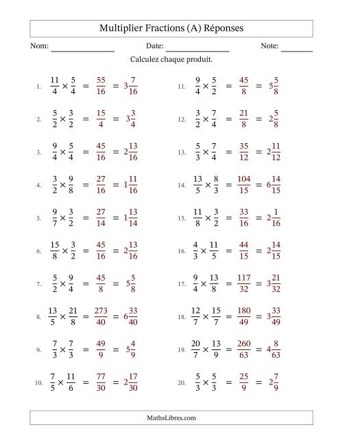 Multiplier deux fractions impropres, et sans simplification (Remplissable) (A) page 2