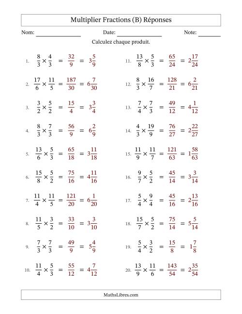 Multiplier deux fractions impropres, et sans simplification (Remplissable) (B) page 2