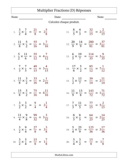 Multiplier deux fractions impropres, et sans simplification (Remplissable) (D) page 2