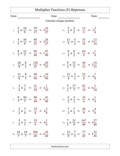 Multiplier deux fractions impropres, et sans simplification (Remplissable) (E) page 2