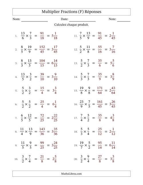 Multiplier deux fractions impropres, et sans simplification (Remplissable) (F) page 2