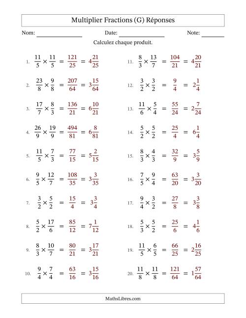 Multiplier deux fractions impropres, et sans simplification (Remplissable) (G) page 2