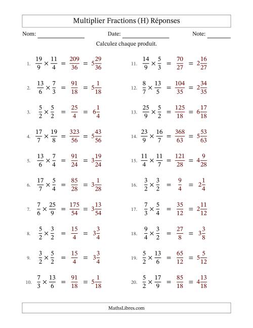 Multiplier deux fractions impropres, et sans simplification (Remplissable) (H) page 2