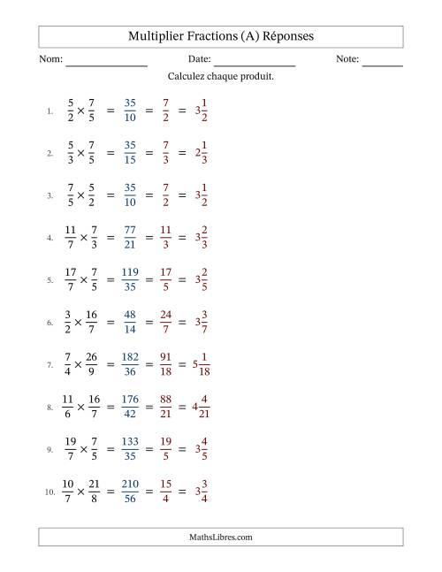 Multiplier deux fractions impropres, et avec simplification dans tous les problèmes (Remplissable) (A) page 2