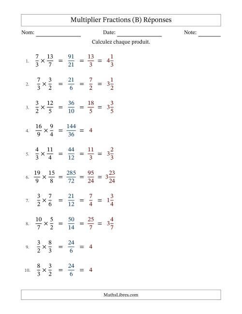 Multiplier deux fractions impropres, et avec simplification dans tous les problèmes (Remplissable) (B) page 2