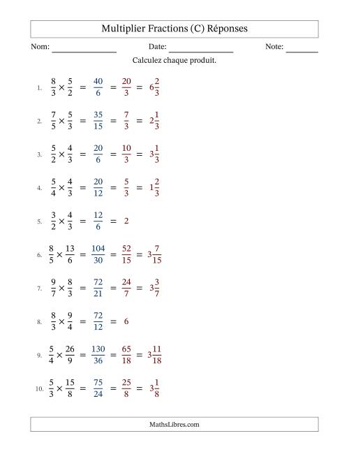 Multiplier deux fractions impropres, et avec simplification dans tous les problèmes (Remplissable) (C) page 2